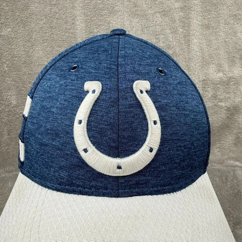 Indianapolis Colts New Era Fitted Hat Mens M/L Embroidered NFL Blue & White‎ EUC